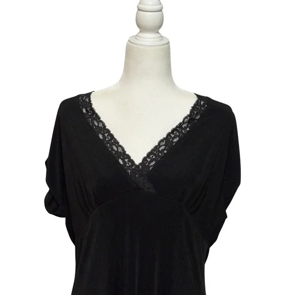 Chico's 3 Travelers Black Dress Lace V-Neck Midi Sz 14/16 Wrinkle Free Packable - Picture 2 of 5